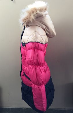 Зимнее пальто-пуховик для девочки "Малиново-бежевое" z029 фото