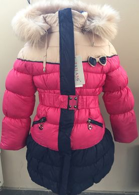 Зимове пальто-пуховик для дівчинки "Малиново-бежеве" z029 фото