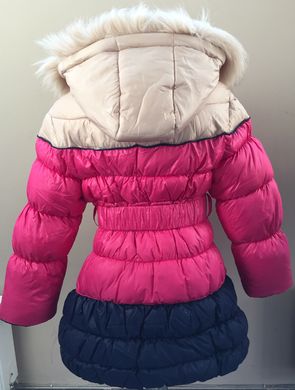 Зимнее пальто-пуховик для девочки "Малиново-бежевое" z029 фото